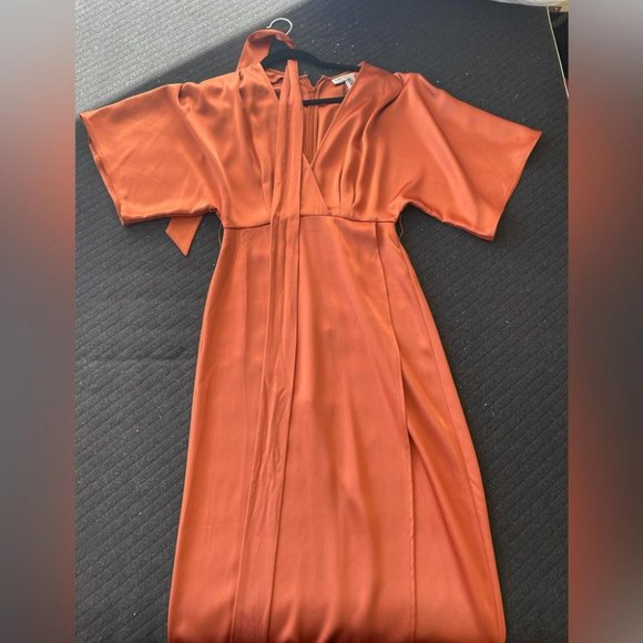 Aritzia Satin Midi Dress in Rust Orange - Picture 4 of 5